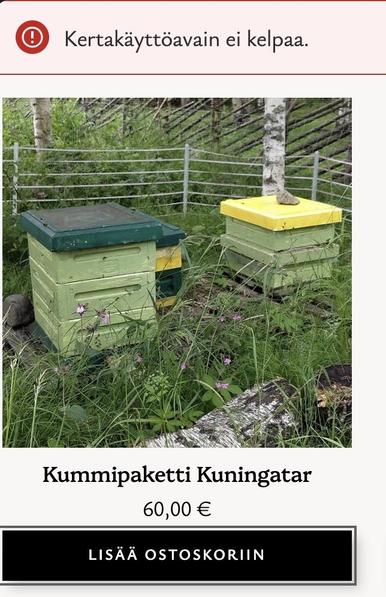 Kertakäyttöavain ei kelpaa -virheilmo