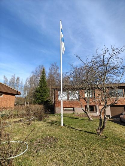 Suomen lippu nostettu salkoon. 
