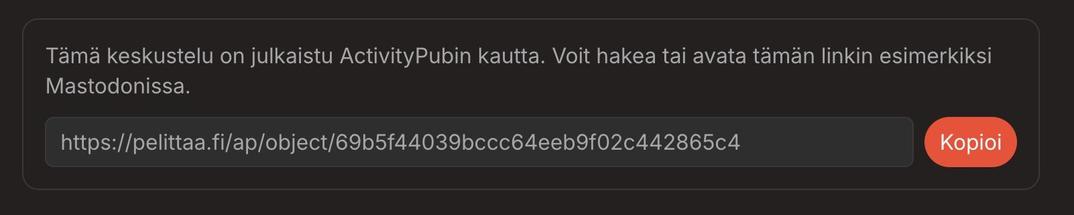 Kuvakaappaus pelittää foorumin laatikossa missä on activitypub linkki jonka kautta voi hakea ja nähdä ko. viestin.