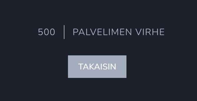 Kuvakaappaus jossa 500 palvelimen virhe teksti ja takaisin nappi.